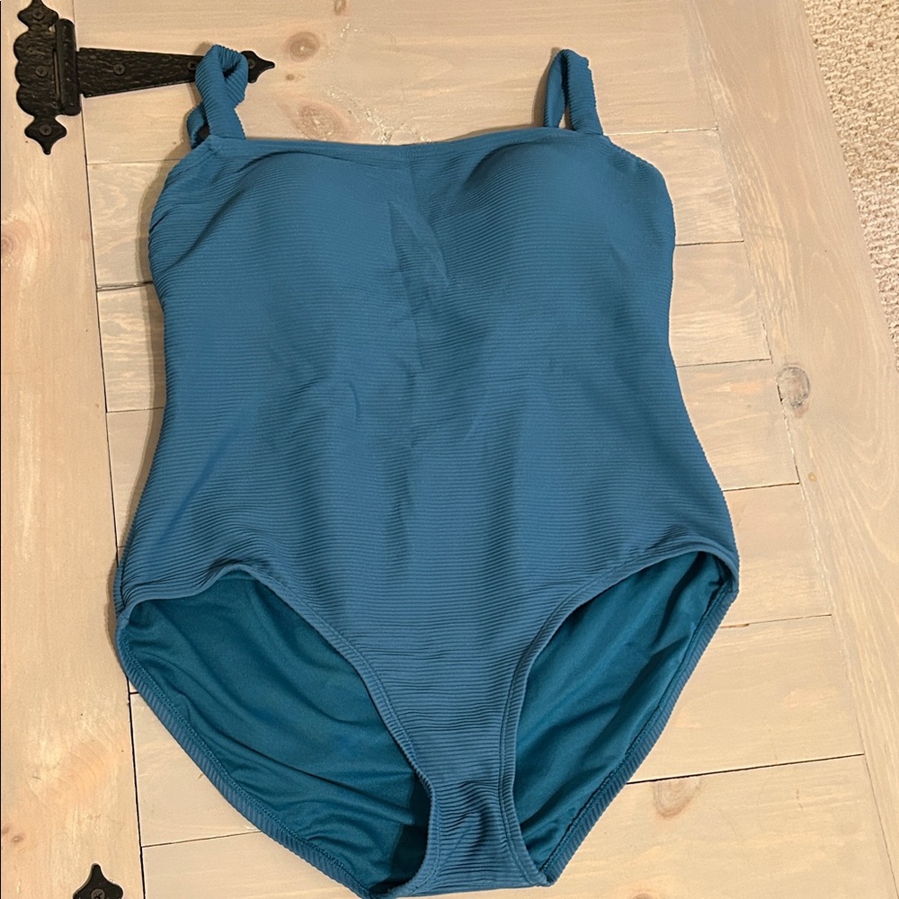 Kona Sol Teal Ribbed One-Piece Swimsuit